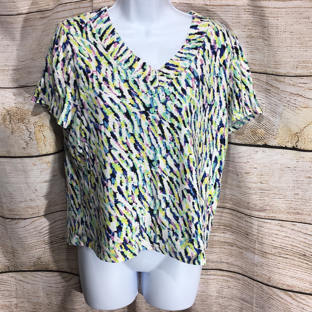 Rafaella Large V Neck Cap Sleeve Exotic Shirt